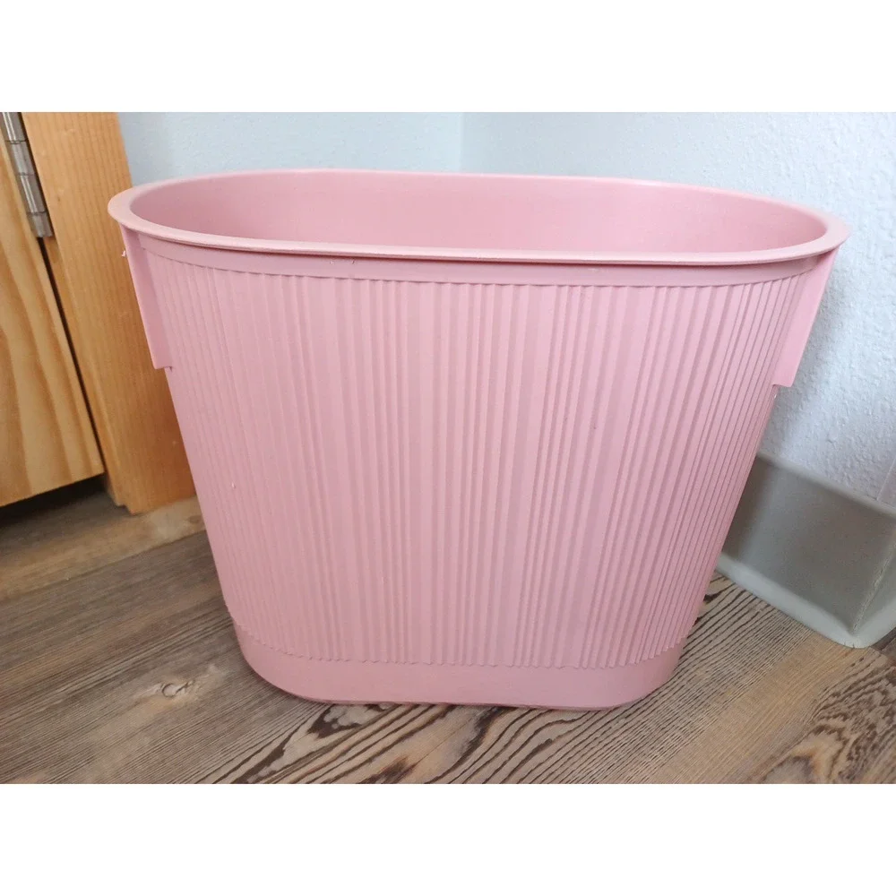 VTG Retro Rubbermaid Pink Ribbed Plastic Trash Container Wastebasket 12x7x10 1/2